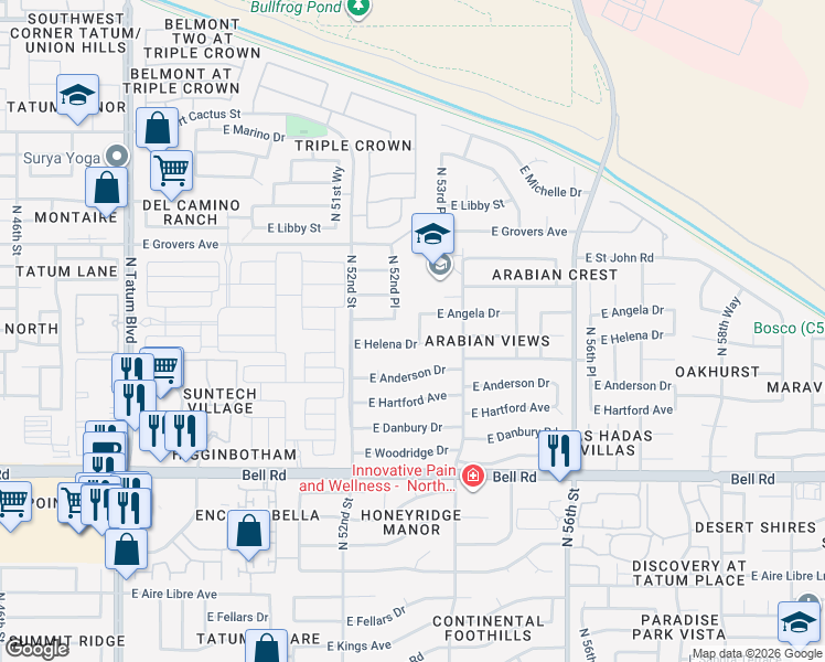 map of restaurants, bars, coffee shops, grocery stores, and more near 5304 East Helena Drive in Scottsdale