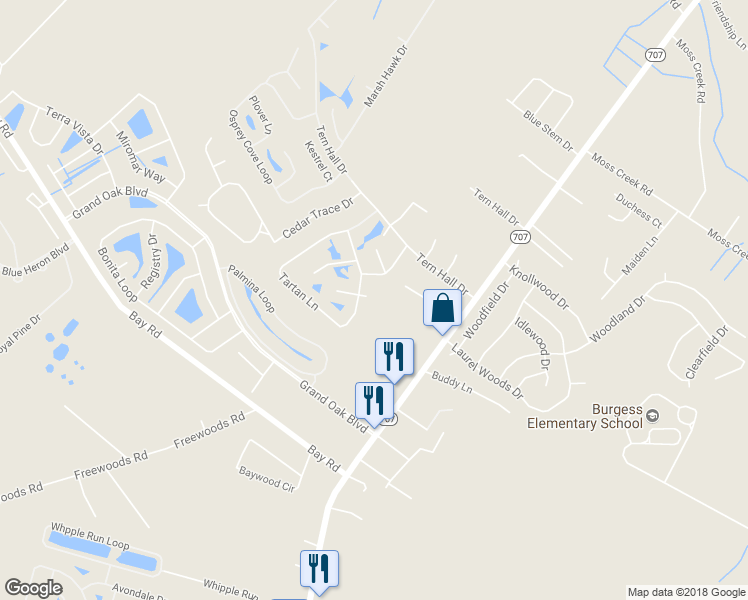 map of restaurants, bars, coffee shops, grocery stores, and more near 208 Grey Hawk Court in Myrtle Beach
