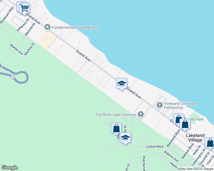 map of restaurants, bars, coffee shops, grocery stores, and more near 33080 Evergreen Street in Lake Elsinore