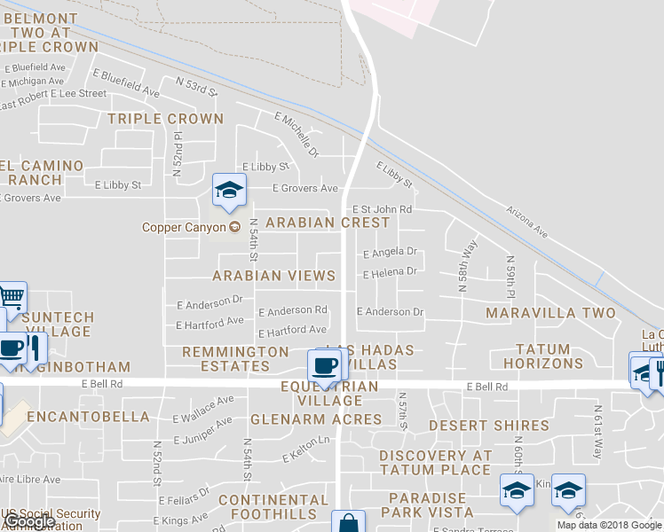 map of restaurants, bars, coffee shops, grocery stores, and more near 5544 East Helena Drive in Scottsdale
