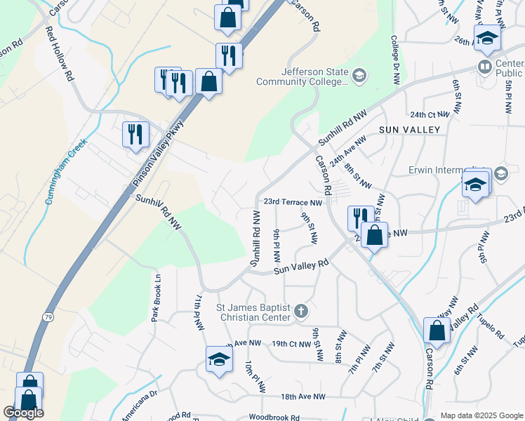 map of restaurants, bars, coffee shops, grocery stores, and more near 1001 Christopher Drive in Birmingham