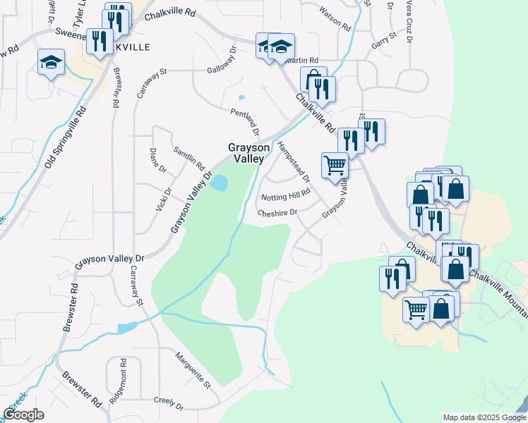 map of restaurants, bars, coffee shops, grocery stores, and more near 2219 Cheshire Drive in Birmingham