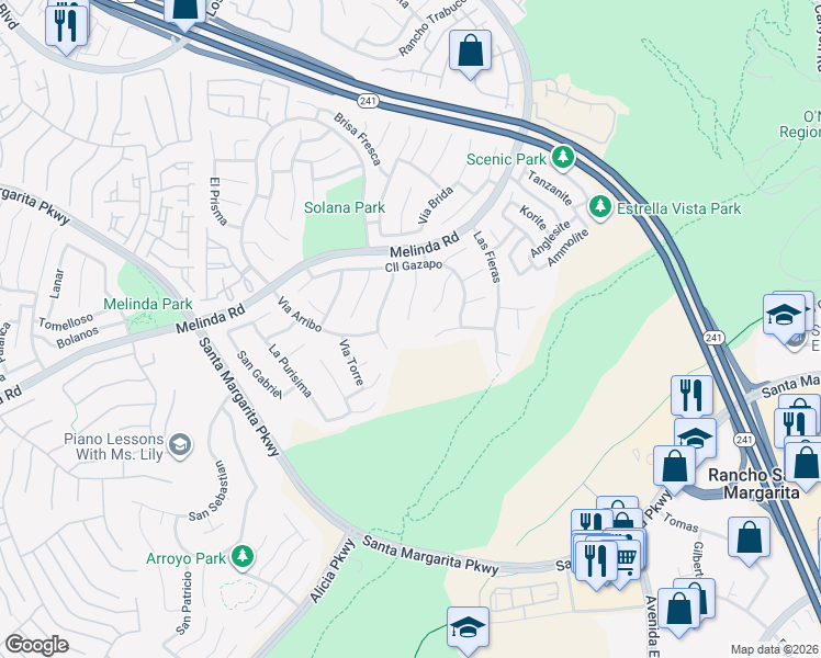 map of restaurants, bars, coffee shops, grocery stores, and more near 27 Via Berrendo in Rancho Santa Margarita