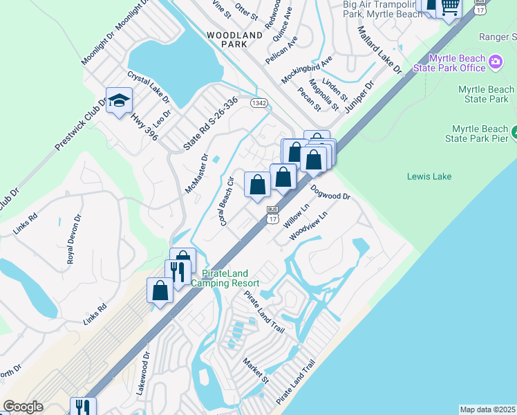 map of restaurants, bars, coffee shops, grocery stores, and more near 4830 South Kings Highway in Myrtle Beach