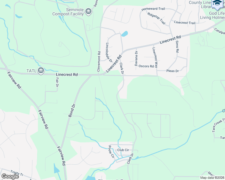map of restaurants, bars, coffee shops, grocery stores, and more near 100 Clark Drive in Ellenwood