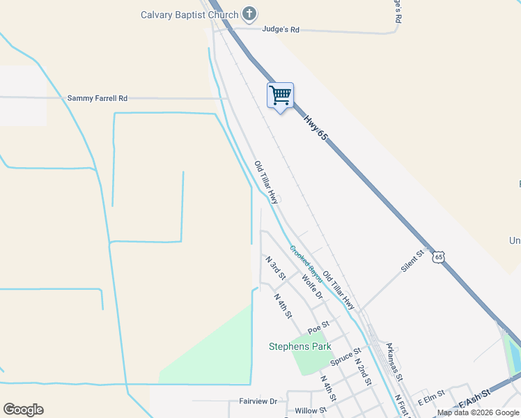 map of restaurants, bars, coffee shops, grocery stores, and more near 11 Bayou Cove Circle in McGehee