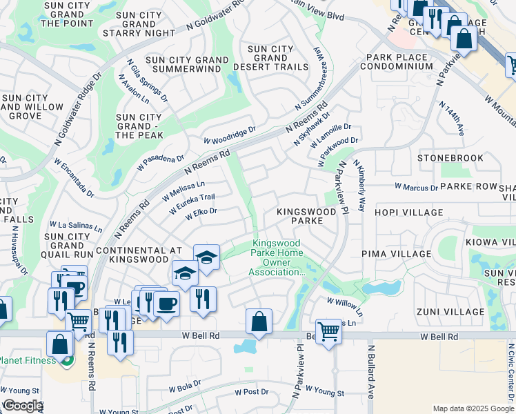 map of restaurants, bars, coffee shops, grocery stores, and more near 15025 West Piana Trail in Surprise