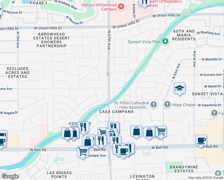 map of restaurants, bars, coffee shops, grocery stores, and more near in Glendale