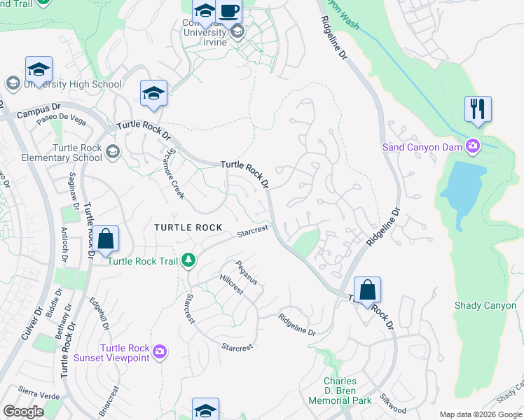 map of restaurants, bars, coffee shops, grocery stores, and more near 1 Moss Glen in Irvine