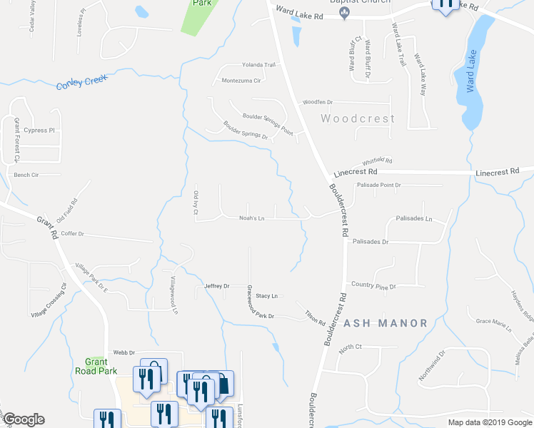 map of restaurants, bars, coffee shops, grocery stores, and more near 3965 Caleb Court in Ellenwood
