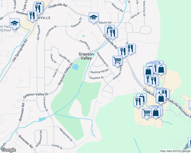 map of restaurants, bars, coffee shops, grocery stores, and more near 2201 Cheshire Drive in Birmingham