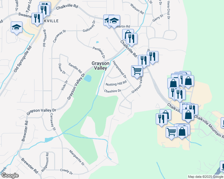 map of restaurants, bars, coffee shops, grocery stores, and more near 2199 Cheshire Drive in Birmingham