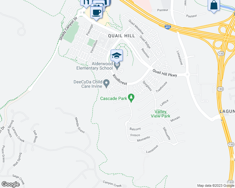 map of restaurants, bars, coffee shops, grocery stores, and more near 67 Canopy in Irvine