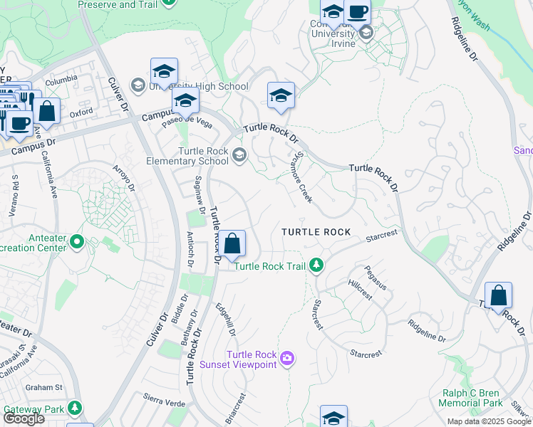map of restaurants, bars, coffee shops, grocery stores, and more near 18712 Via Palatino in Irvine