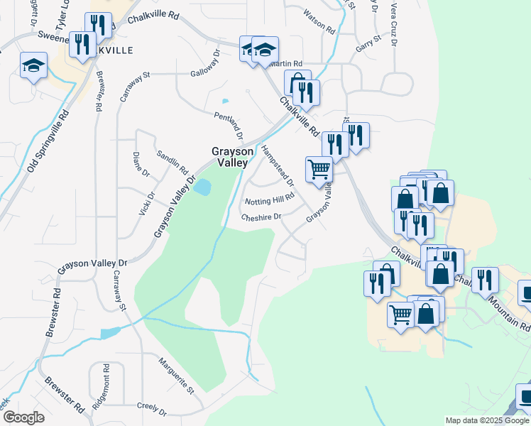 map of restaurants, bars, coffee shops, grocery stores, and more near 2189 Cheshire Drive in Birmingham