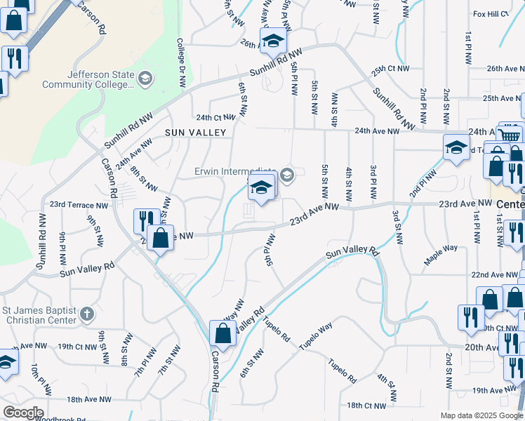 map of restaurants, bars, coffee shops, grocery stores, and more near 532 23rd Avenue Northwest in Center Point