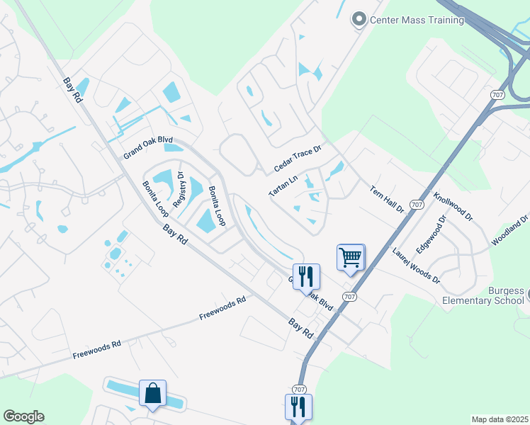 map of restaurants, bars, coffee shops, grocery stores, and more near 1521 Palmina Loop in Myrtle Beach