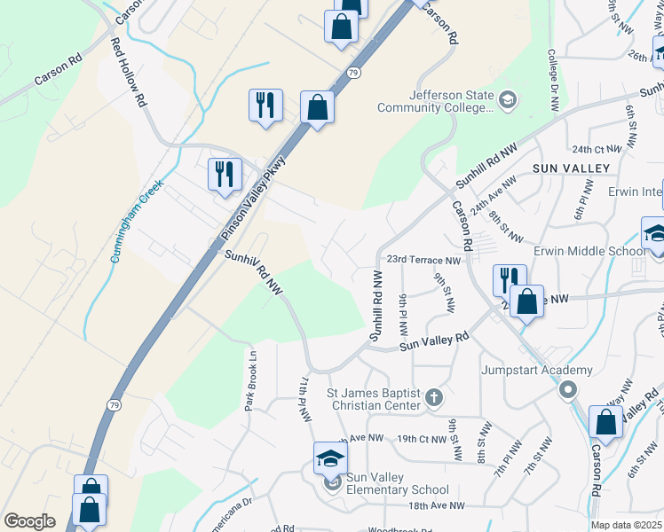 map of restaurants, bars, coffee shops, grocery stores, and more near 1069 Alicia Drive in Birmingham