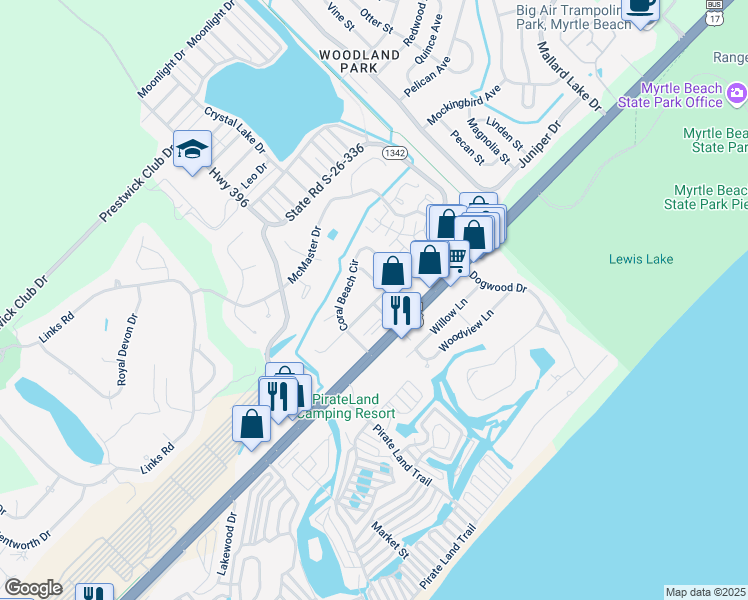 map of restaurants, bars, coffee shops, grocery stores, and more near 4830 South Kings Highway in Myrtle Beach