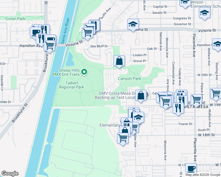 map of restaurants, bars, coffee shops, grocery stores, and more near 35 Balboa Boulevard in Newport Beach