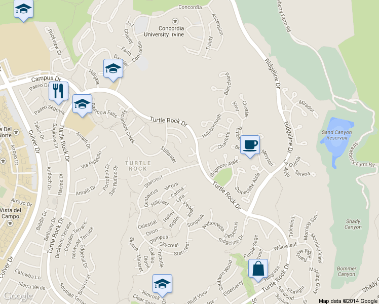 map of restaurants, bars, coffee shops, grocery stores, and more near 1 Moss Glen in Irvine