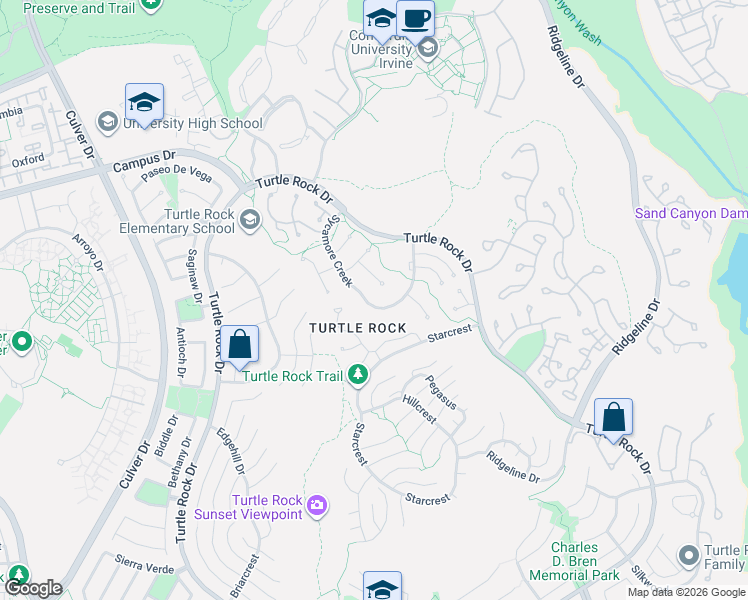 map of restaurants, bars, coffee shops, grocery stores, and more near 31 Sycamore Creek in Irvine