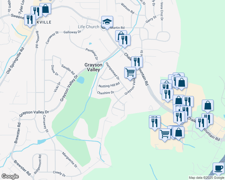 map of restaurants, bars, coffee shops, grocery stores, and more near 2169 Cheshire Drive in Birmingham