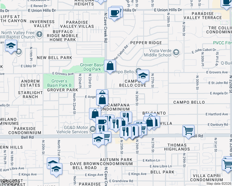 map of restaurants, bars, coffee shops, grocery stores, and more near in Phoenix