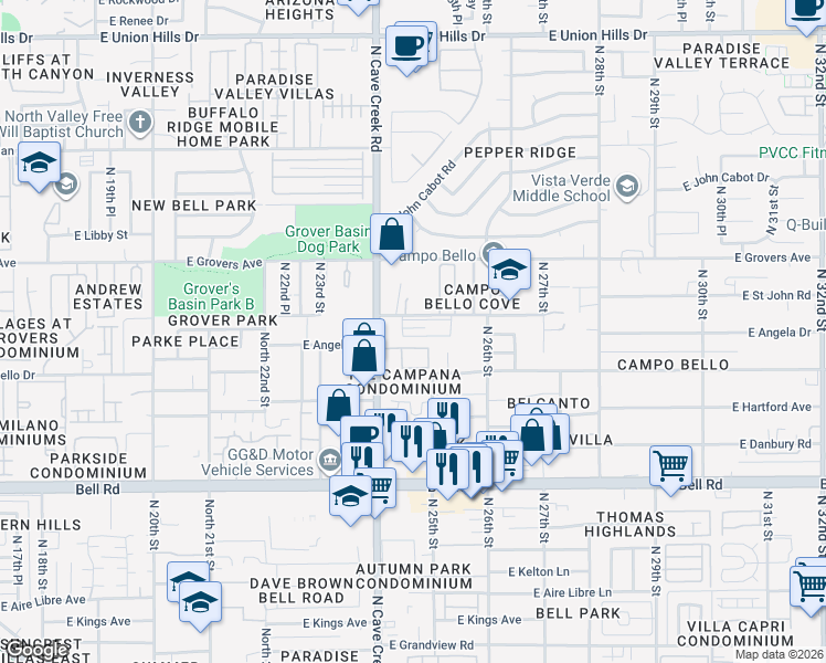 map of restaurants, bars, coffee shops, grocery stores, and more near in Phoenix