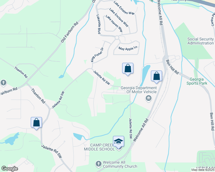 map of restaurants, bars, coffee shops, grocery stores, and more near 3710 Jailette Road Southwest in Atlanta