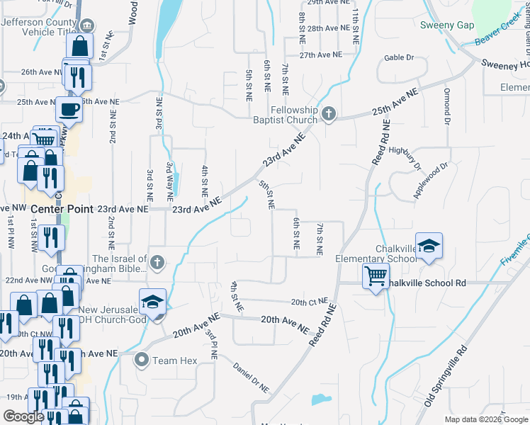 map of restaurants, bars, coffee shops, grocery stores, and more near 2236 5th Street Northeast in Center Point