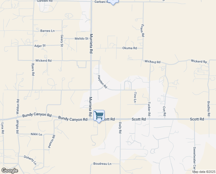 map of restaurants, bars, coffee shops, grocery stores, and more near 32732 Hayden Road in Menifee