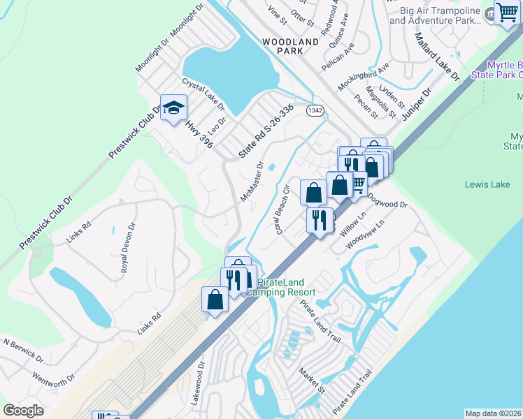 map of restaurants, bars, coffee shops, grocery stores, and more near 404 Salt Kettle Bay Court in Myrtle Beach