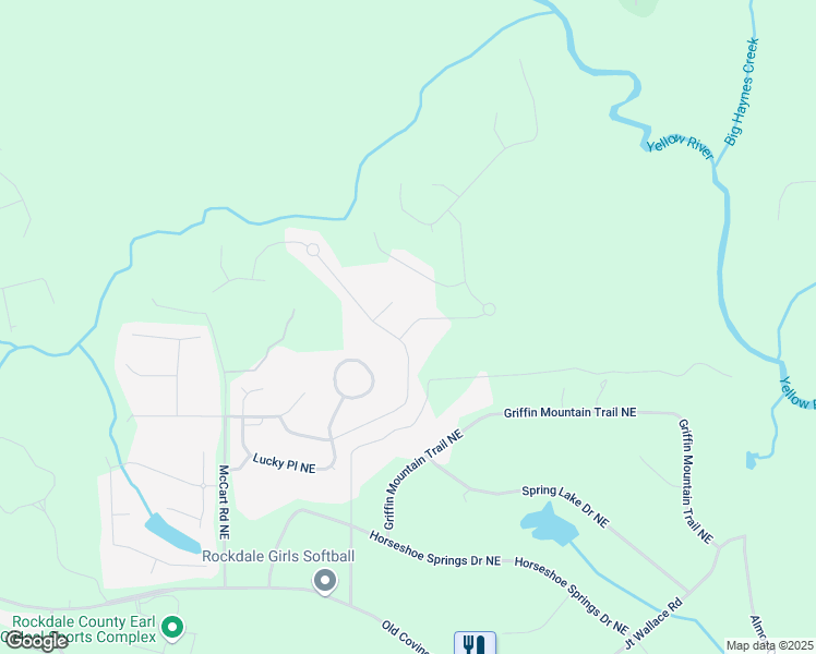 map of restaurants, bars, coffee shops, grocery stores, and more near 3702 Grand Prix Drive Northeast in Conyers