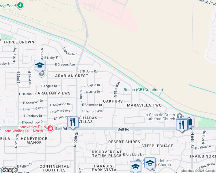 map of restaurants, bars, coffee shops, grocery stores, and more near 5816 East Campo Bello Drive in Scottsdale