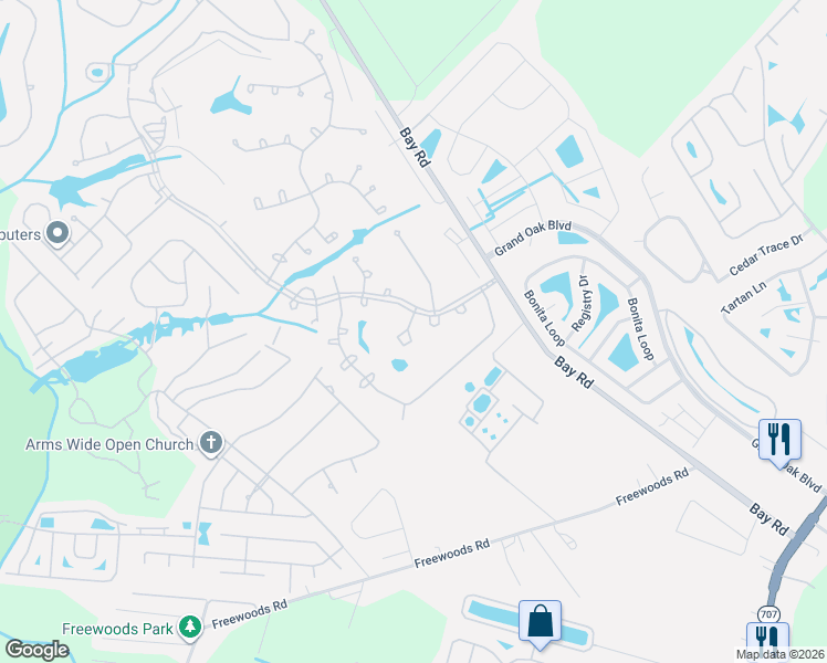 map of restaurants, bars, coffee shops, grocery stores, and more near 6528 Laguna Point in Myrtle Beach