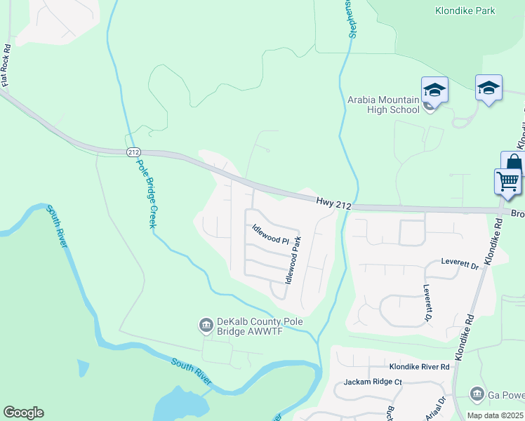 map of restaurants, bars, coffee shops, grocery stores, and more near 4488 Idlewood Park in Lithonia