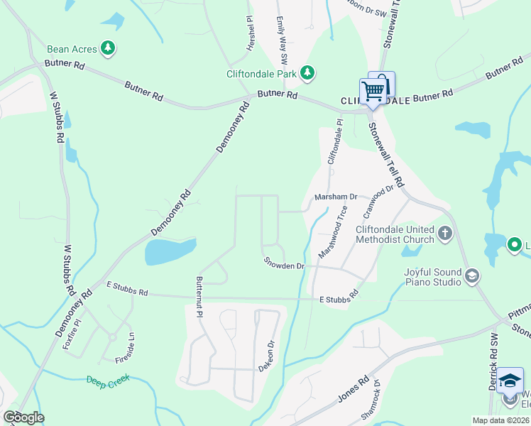 map of restaurants, bars, coffee shops, grocery stores, and more near 6516 Snowden Drive in Atlanta