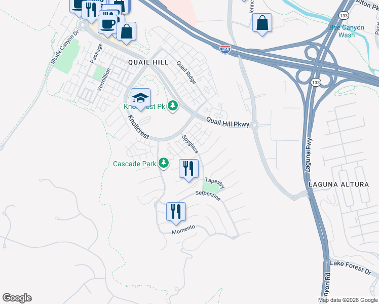 map of restaurants, bars, coffee shops, grocery stores, and more near 118 Tall Oak in Irvine