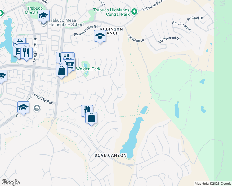 map of restaurants, bars, coffee shops, grocery stores, and more near 21811 Via Del Lago in Trabuco Canyon