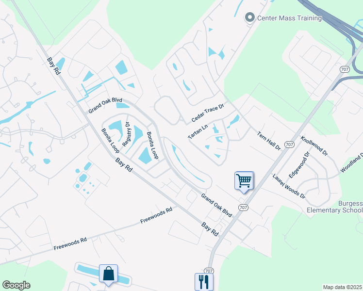 map of restaurants, bars, coffee shops, grocery stores, and more near 1525 Palmina Loop in Myrtle Beach