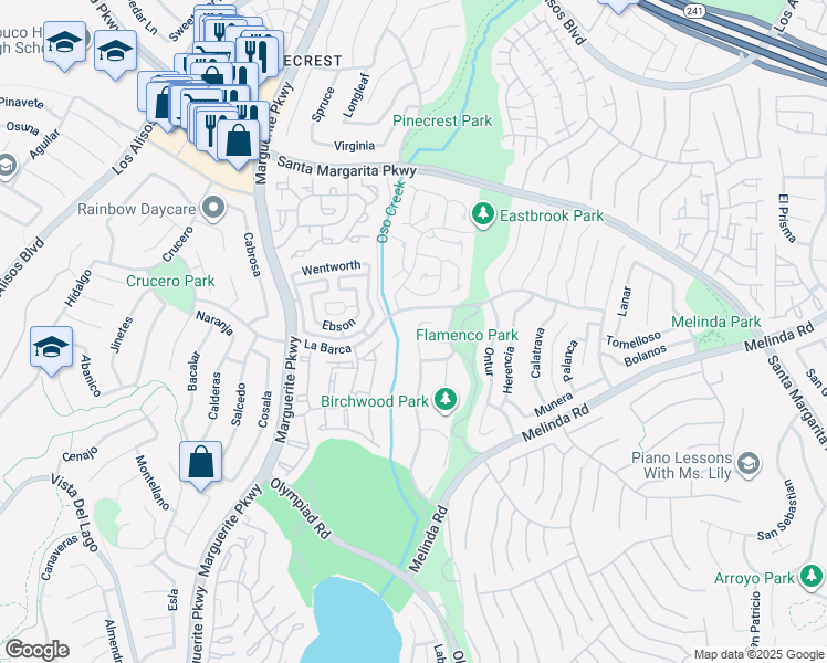 map of restaurants, bars, coffee shops, grocery stores, and more near 21795 Tobarra in Mission Viejo