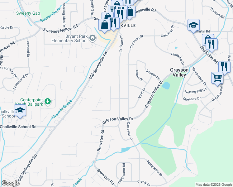 map of restaurants, bars, coffee shops, grocery stores, and more near 2125 Brewster Road in Birmingham