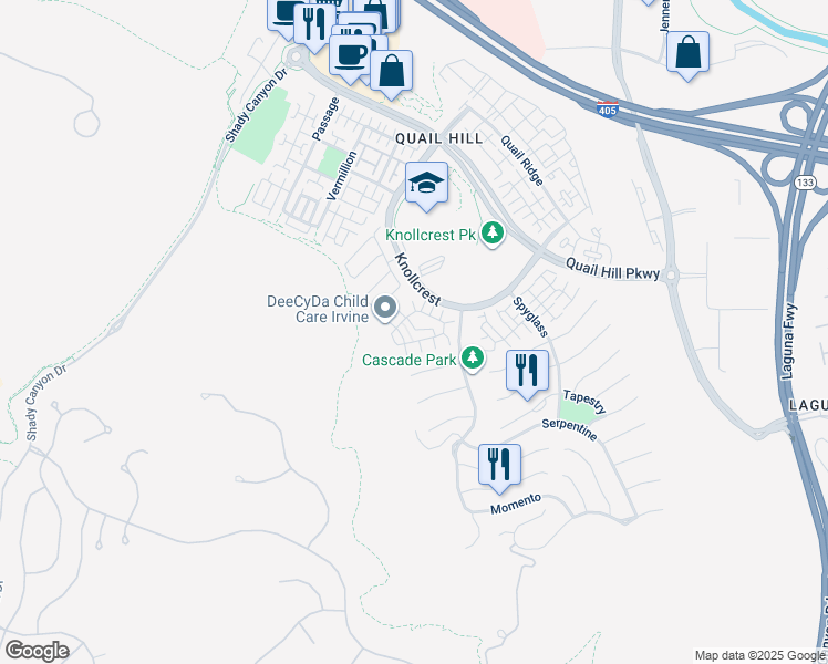map of restaurants, bars, coffee shops, grocery stores, and more near 38 Canopy in Irvine