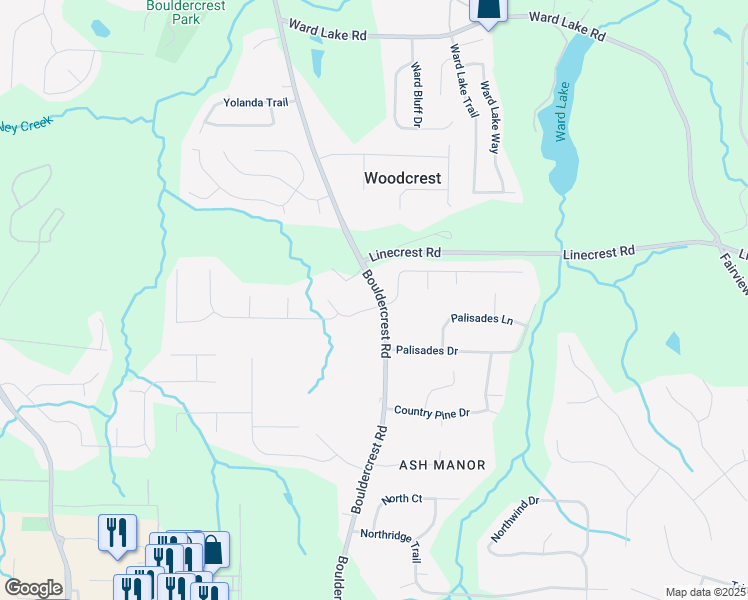map of restaurants, bars, coffee shops, grocery stores, and more near 4014 Ivy Trace Lane in Ellenwood