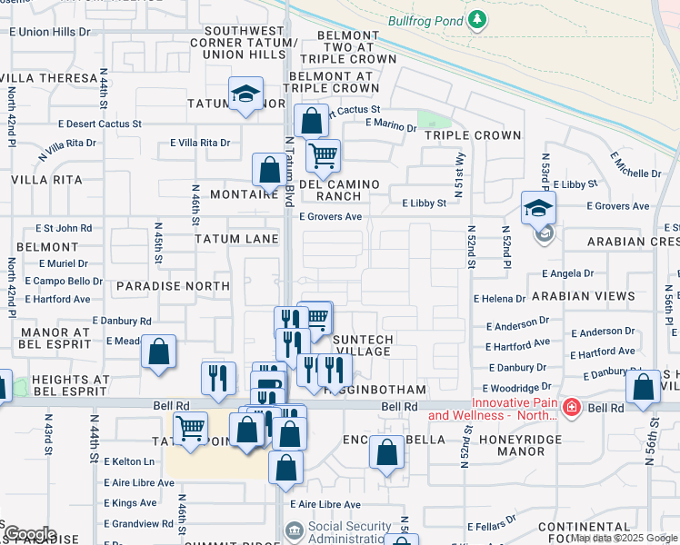 map of restaurants, bars, coffee shops, grocery stores, and more near East Muriel Drive in Scottsdale
