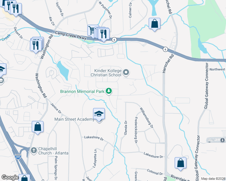 map of restaurants, bars, coffee shops, grocery stores, and more near 2678 Charlestown Drive in Atlanta
