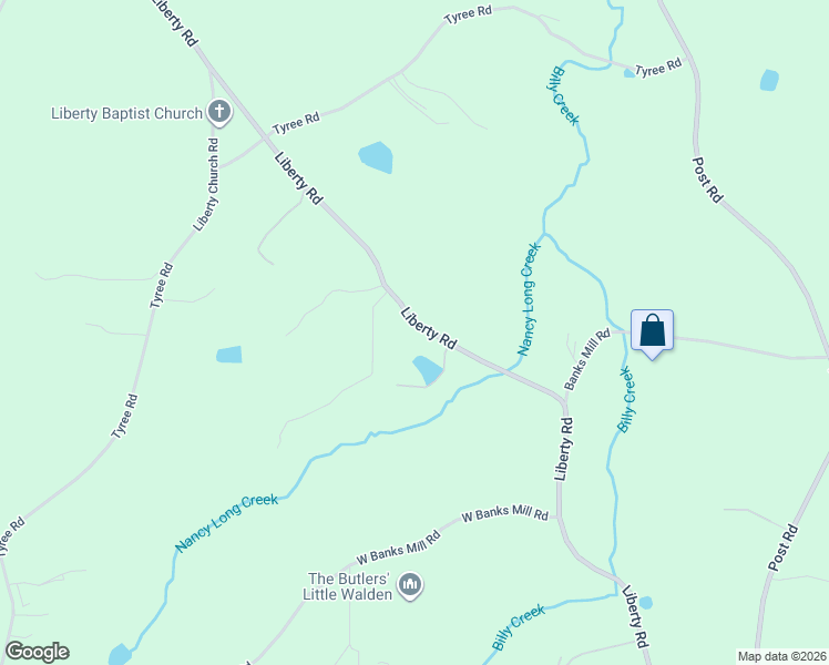 map of restaurants, bars, coffee shops, grocery stores, and more near 5850 Liberty Road in Winston