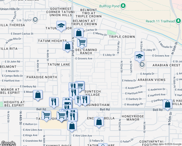 map of restaurants, bars, coffee shops, grocery stores, and more near North 49th Place in Scottsdale