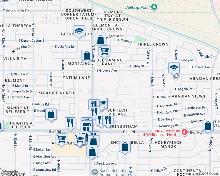 map of restaurants, bars, coffee shops, grocery stores, and more near East Muriel Drive in Scottsdale